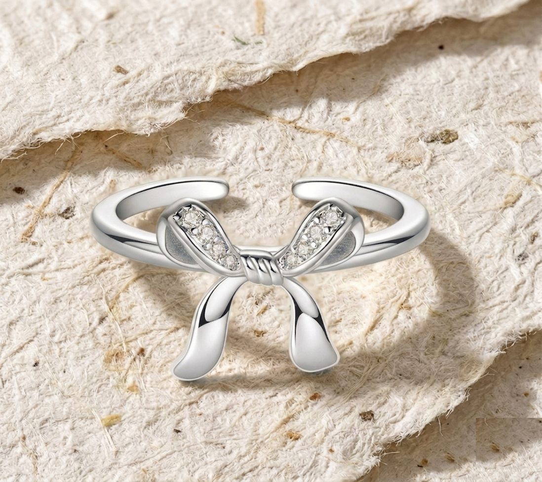 Bow Ring for Women, Dainty Ribbon Knot Ring, Sparkling CZ Adjustable Ring, Coquette Aesthetic Jewelry, Gift for Her, Minimalist Ring - Image 3
