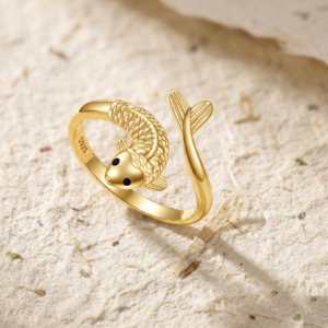 925 Sterling Silver Fish Ring, Adjustable Koi Carp Ring for Women, Dainty Animal Jewelry, Lucky Fish Wrap Ring, Minimalist Statement Gift