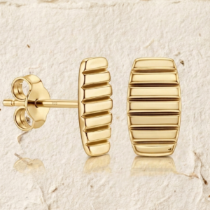 Handcrafted 925 Sterling Silver Ribbed Stud Earrings - Minimalist Geometric Unisex Jewelry