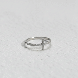 925 Sterling Silver Sideways Cross Ring for Women - Sparkling Cubic Zirconia Religious Jewelry - Minimalist Dainty Faith Gift