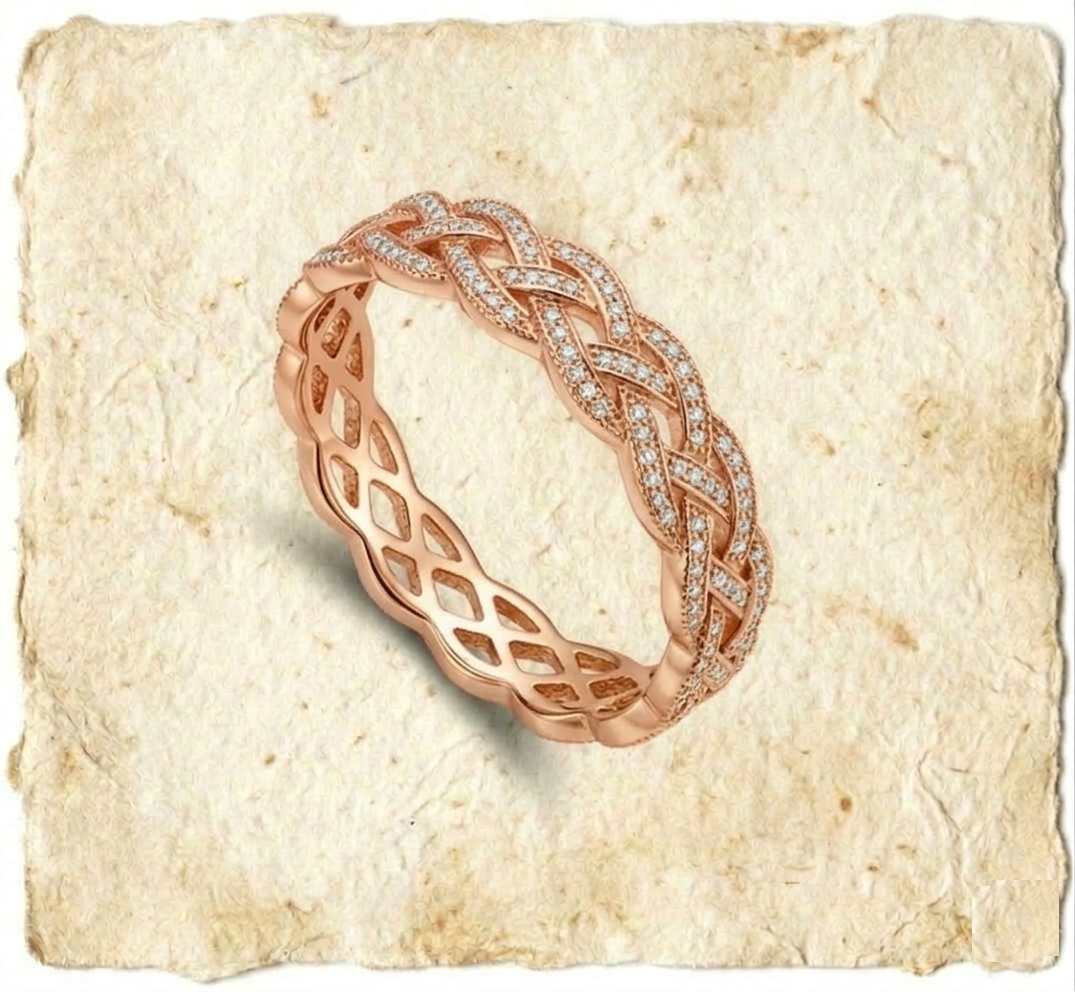 Braided Eternity Band, Cubic Zirconia Criss Cross Wedding Ring, Filigree Stackable Band, Handmade Woven Vine Ring for Women - Image 3