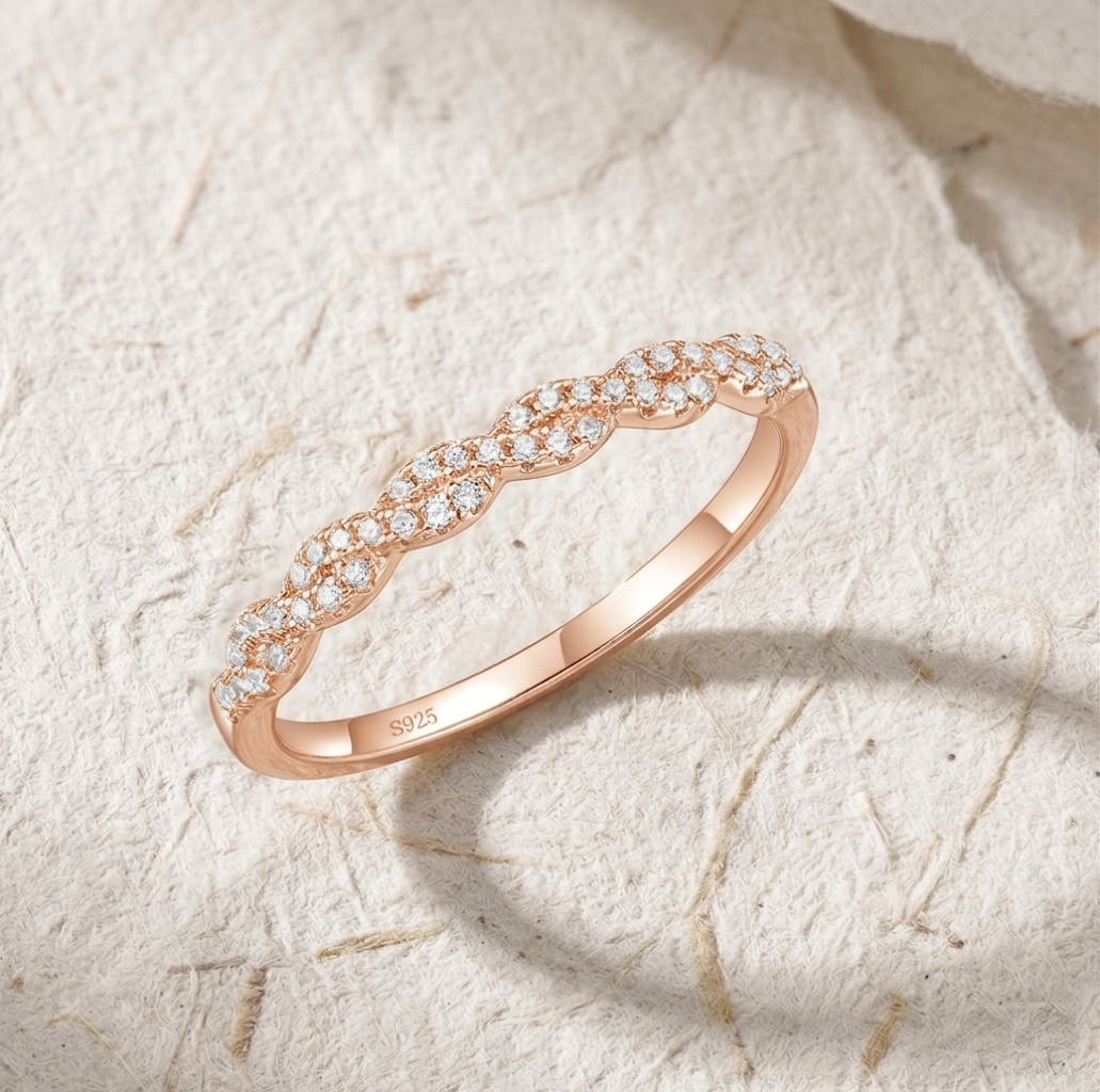 925 Sterling Silver Infinity Band Ring, Dainty Pavé Stackable Ring, Wavy Eternity Wedding Band, Minimalist Jewelry for Her - Image 2