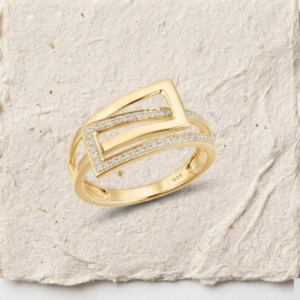 925 Sterling Silver Geometric Rectangular Ring | Modern Minimalist Double Band Statement Ring | Dainty CZ Contemporary Jewelry for Her