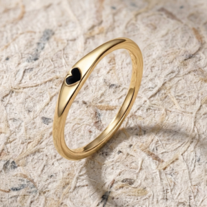 Minimalist Heart Signet Ring for Women, Black Enamel Dainty Promise Ring, Tiny Heart Stacking Ring, Handmade Jewelry Gift for Her