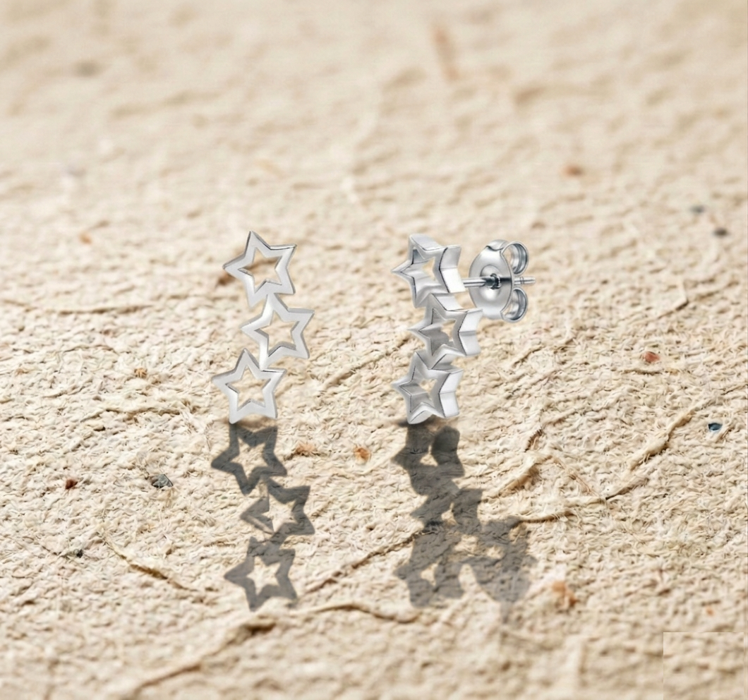 Star Climber Earrings, Dainty Minimalist Ear Crawlers, Triple Star Studs, Celestial Jewelry Gift for Her, Tiny Multiple Star Earrings - Image 3