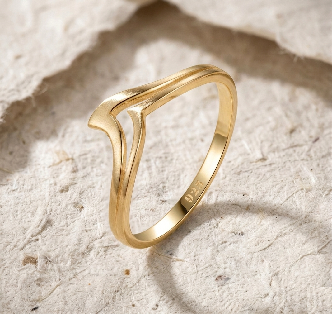 Matte Finish Minimalist Chevron Ring - V-Shaped Wishbone Ring for Women - Delicate Stacking Ring - Simple Geometric Jewelry - Gift for Her