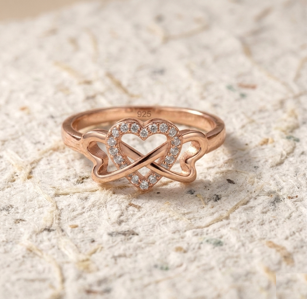 Infinity Heart Ring, 925 Sterling Silver Cubic Zirconia Promise Ring, Triple Heart Interlocking Ring, Gift for Her - Image 3