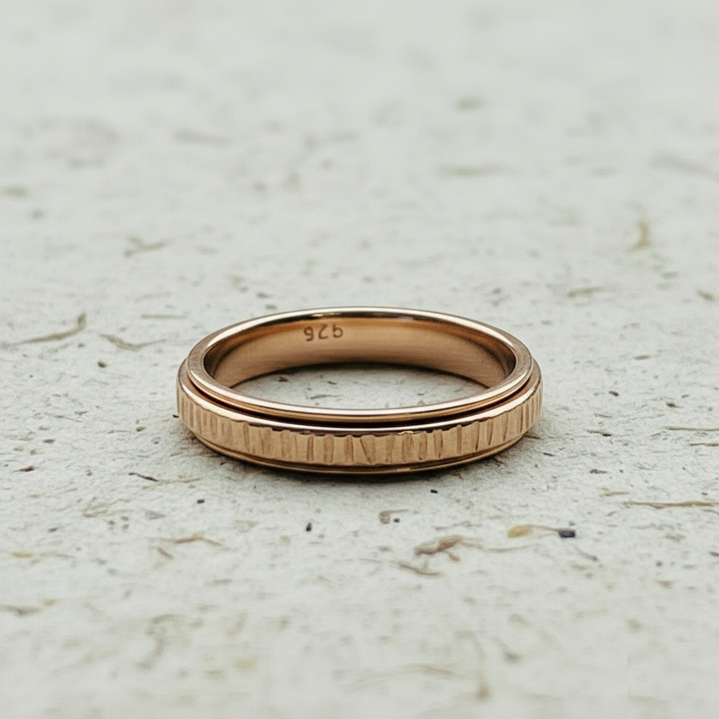 Textured Spinner Ring for Women, Fidget Ring, Minimalist Band in Yellow Gold, Rose Gold, or Silver, Anxiety Ring Gift for Her - Image 2