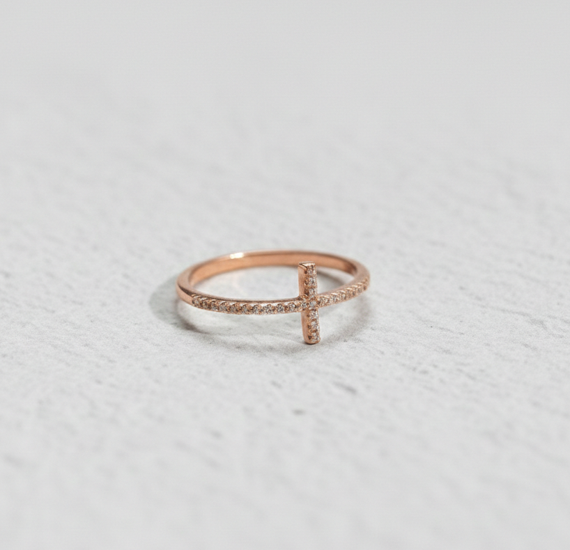 925 Sterling Silver Sideways Cross Ring for Women - Sparkling Cubic Zirconia Religious Jewelry - Minimalist Dainty Faith Gift - Image 2