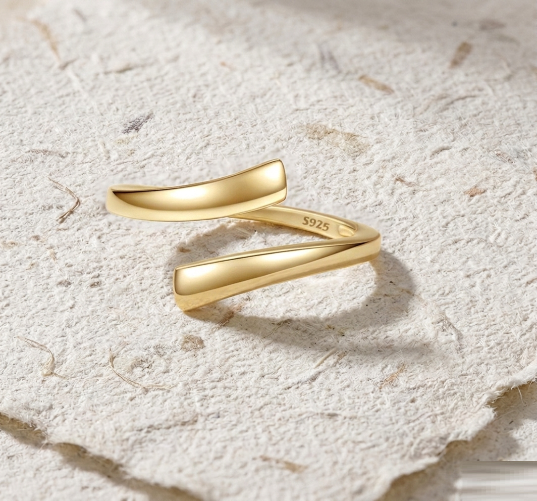 Minimalist Bypass Ring, Dainty Open Wrap Ring, Adjustable Silver Stacking Ring for Women, Geometric Statement Jewelry