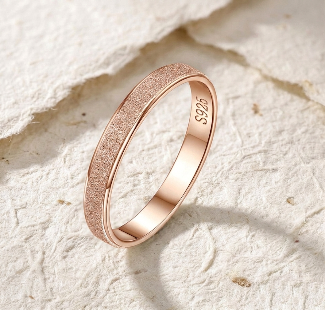 Minimalist S925 Sterling Silver Stardust Ring • Frosted Sparkle Slim Band • Dainty Stackable Textured Ring • Sparkling Jewelry Gift for Her - Image 2