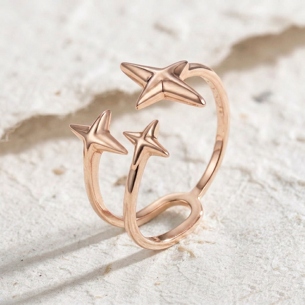 North Star Open Ring in 925 Sterling Silver, Dainty Celestial Ring for Women, Adjustable Triple Star Jewelry, Minimalist Stacking Band - Image 2