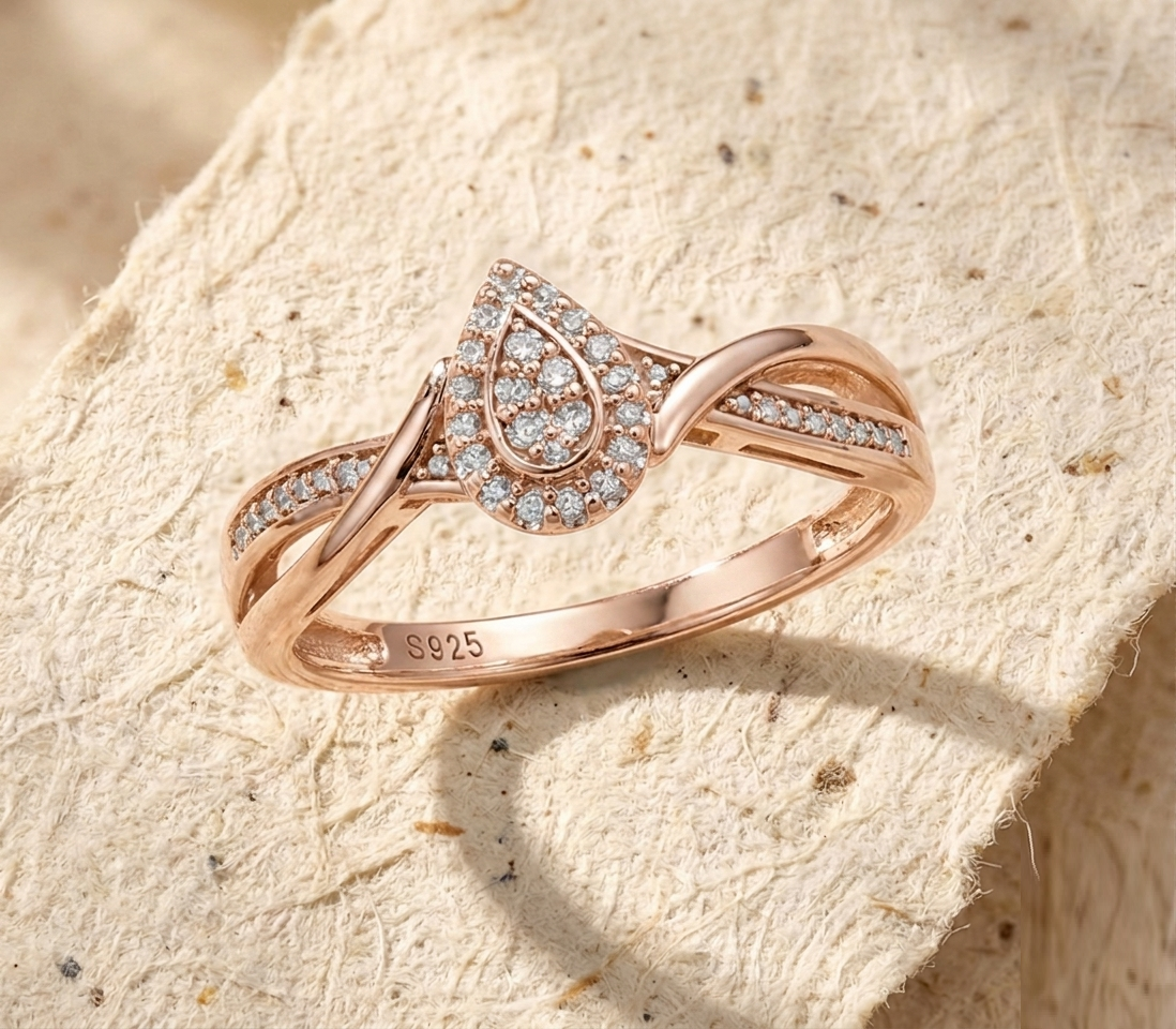 Pear Cut Cubic Zirconia Promise Ring for Her, 925 Sterling Silver Infinity Twist Band, Dainty Teardrop Engagement Ring, Minimalist Jewelry - Image 2