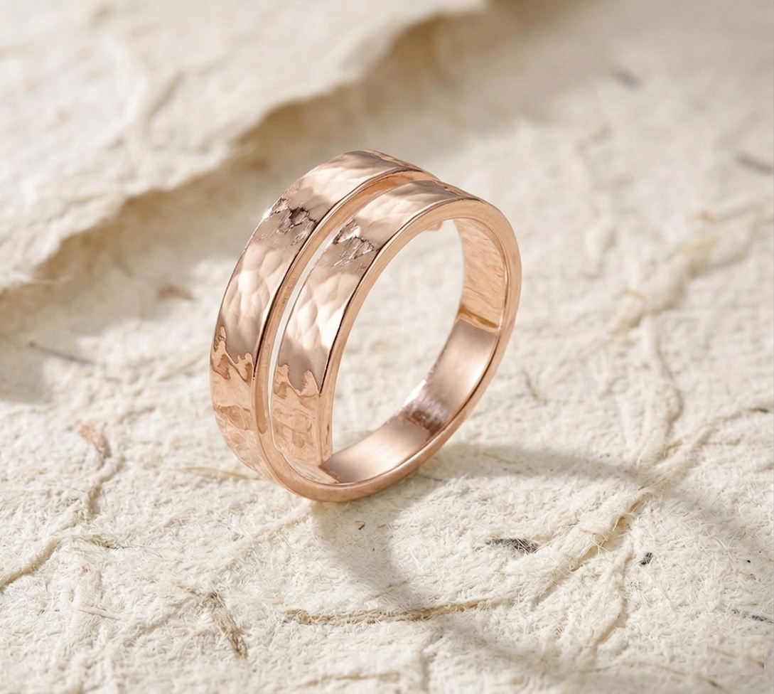 Handmade Hammered Gold Ring for Women - Wide Band Ring - Textured Statement Ring - Minimalist Jewelry - Adjustable Wrap Ring - Image 3