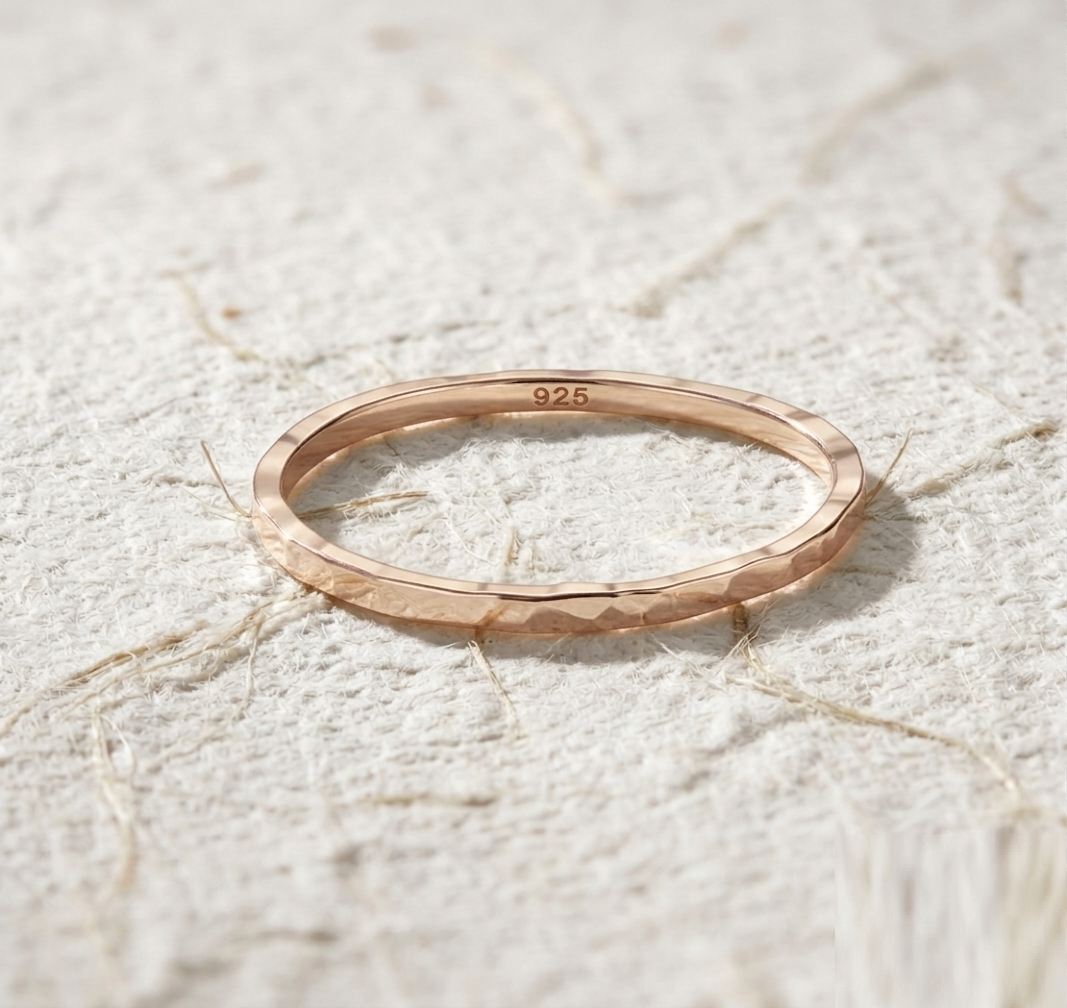 Hammered Ring for Women, Dainty Stacking Ring, Minimalist Thin Gold Band, Handmade Textured Jewelry, Simple Promise Ring, Gift for Her - Image 2