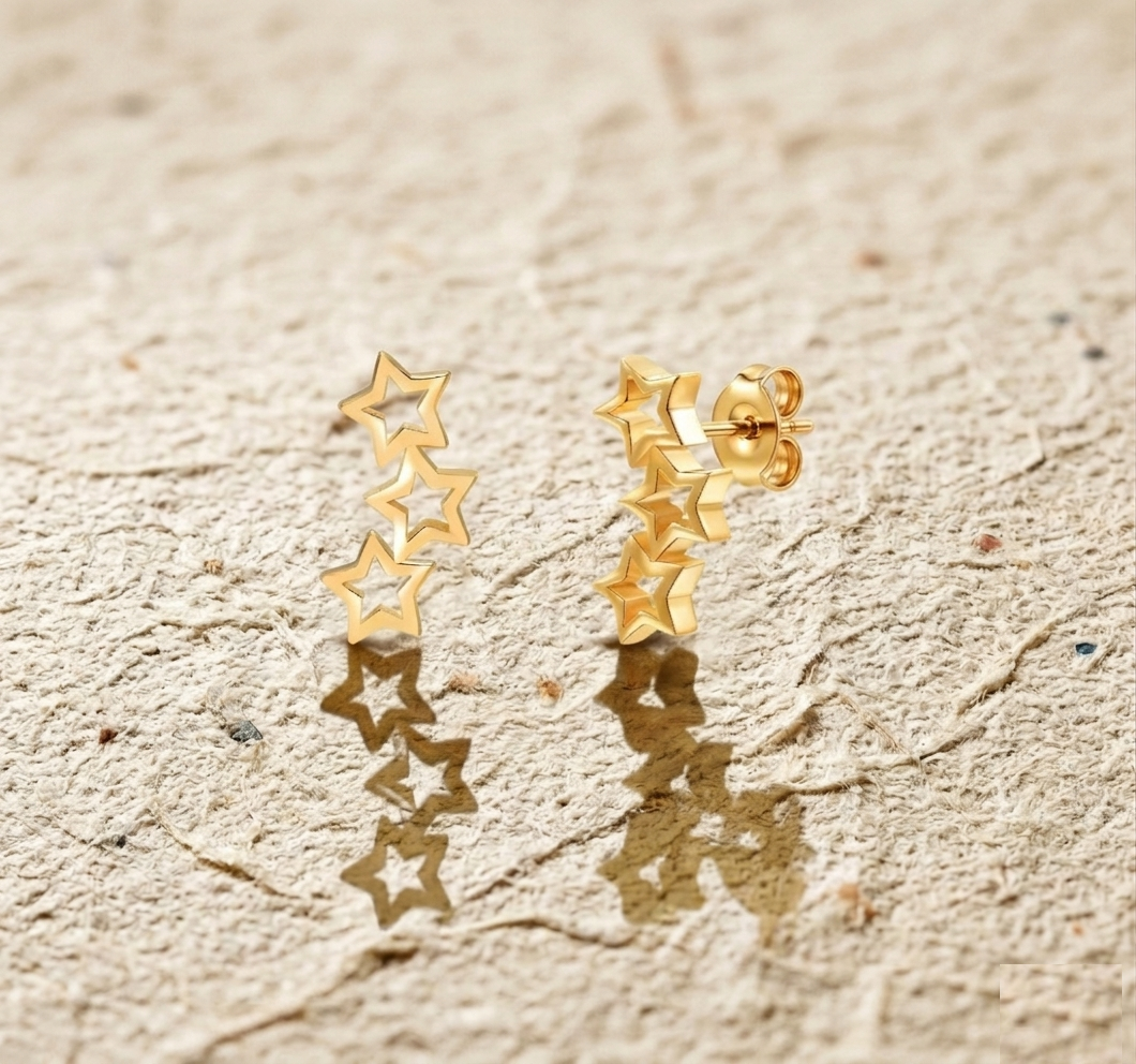 Star Climber Earrings, Dainty Minimalist Ear Crawlers, Triple Star Studs, Celestial Jewelry Gift for Her, Tiny Multiple Star Earrings