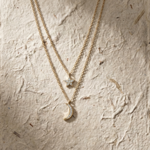 Sterling Silver Celestial Double Layer Necklace, Star and Crescent Moon Pendants, Minimalist Layered Jewelry for Women, Dainty Galaxy Gift