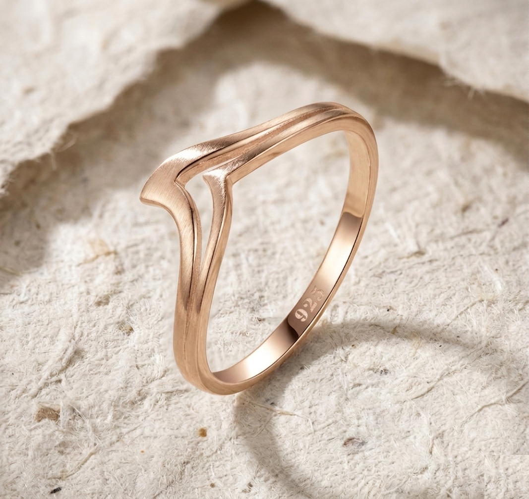 Matte Finish Minimalist Chevron Ring - V-Shaped Wishbone Ring for Women - Delicate Stacking Ring - Simple Geometric Jewelry - Gift for Her - Image 2