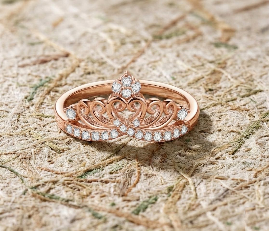 Crown Ring Sterling Silver, Tiara Engagement Ring for Women, Dainty Princess Ring, Filigree Heart Anniversary Gift, Queen Promise Ring - Image 2