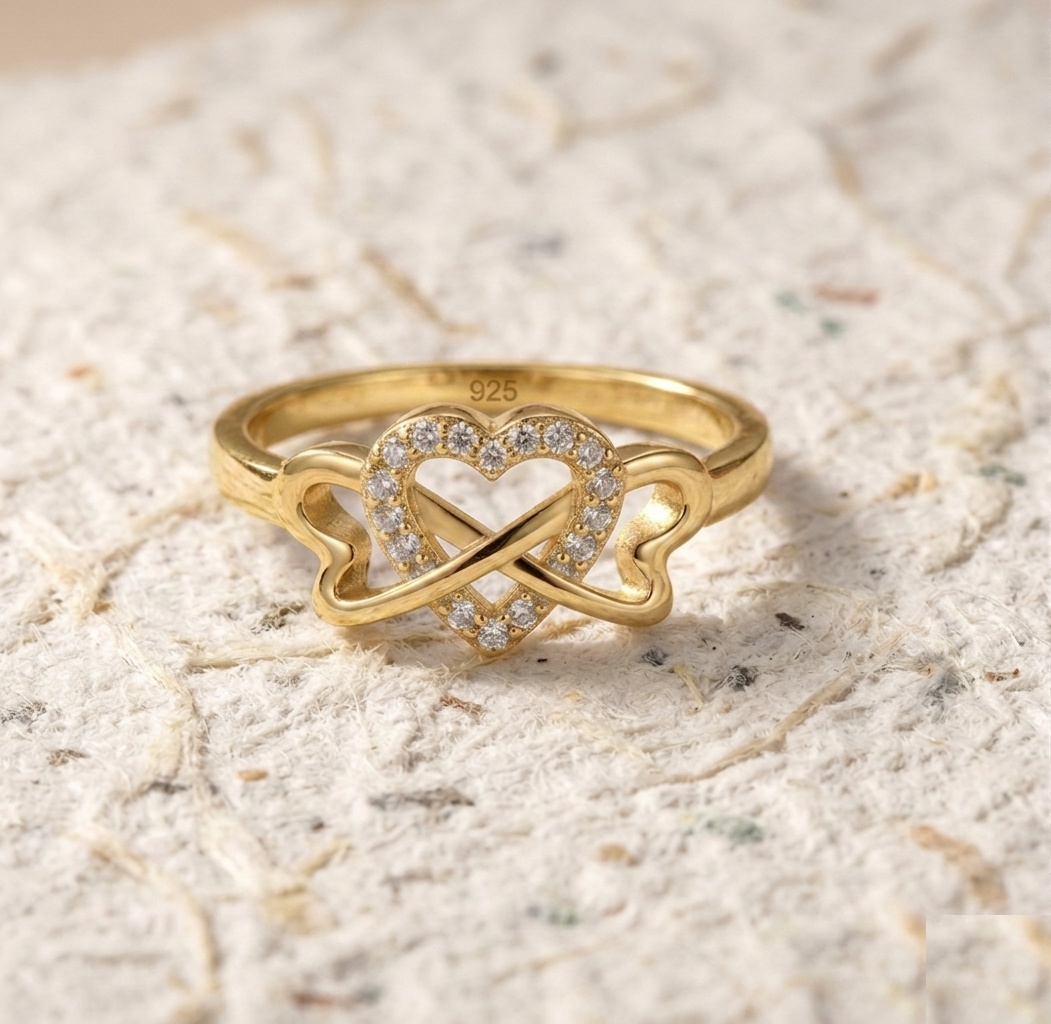 Infinity Heart Ring, 925 Sterling Silver Cubic Zirconia Promise Ring, Triple Heart Interlocking Ring, Gift for Her