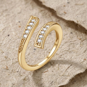Dainty Bypass Ring, Minimalist Adjustable Spiral Band, Bohemian Cubic Zirconia Jewelry for Women, Unique Wrap Statement Piece