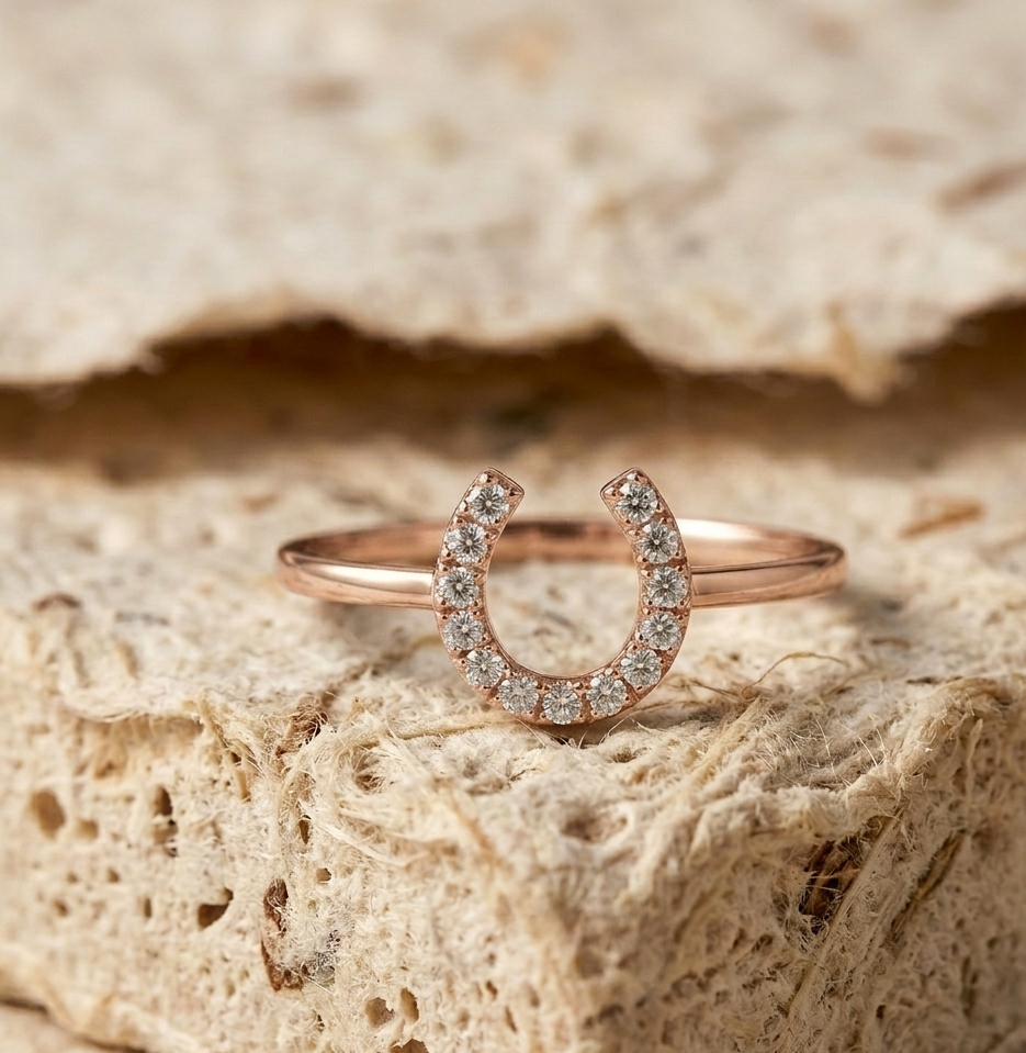 Horseshoe Ring for Women, Dainty Cubic Zirconia Luck Ring, Minimalist Lucky Jewelry, Small Stacking Ring, Equestrian Gift for Her - Image 2