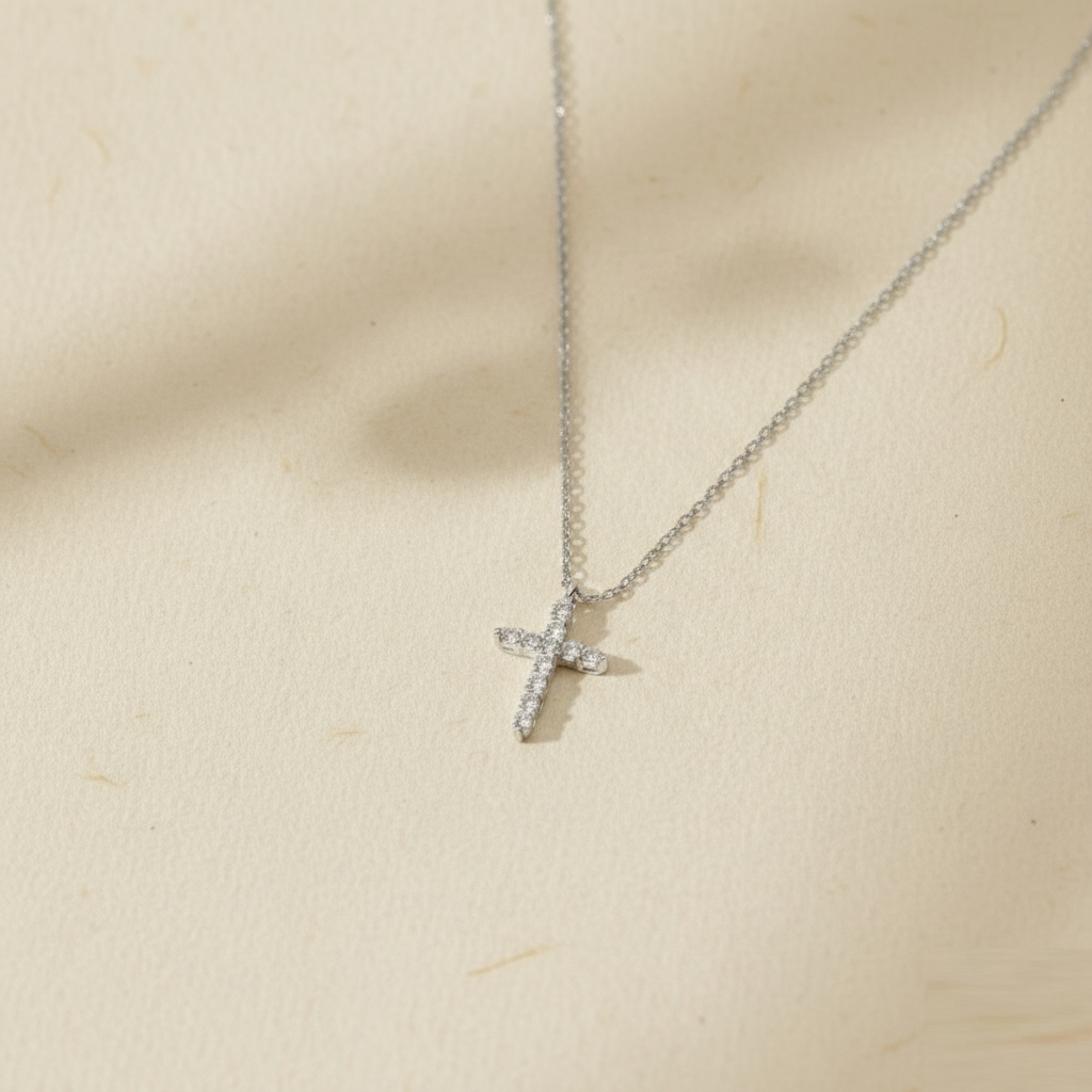 Dainty CZ Cross Necklace, Silver or Rose Gold • Tiny Cross Pendant • Minimalist Religious Jewelry • Communion Gift for Her - Image 2