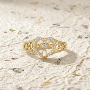 925 Sterling Silver Open Heart Cross Ring with Accent Cubic Zirconia, Religious Infinity Filigree Band for Her