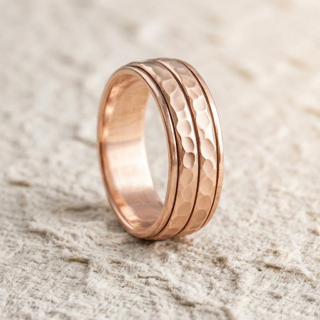 Hammered Spinner Ring, 925 Sterling Silver Meditation Ring, Textured Fidget Band, Unisex Stress Relief Jewelry, Minimalist Stacking Ring - Image 2