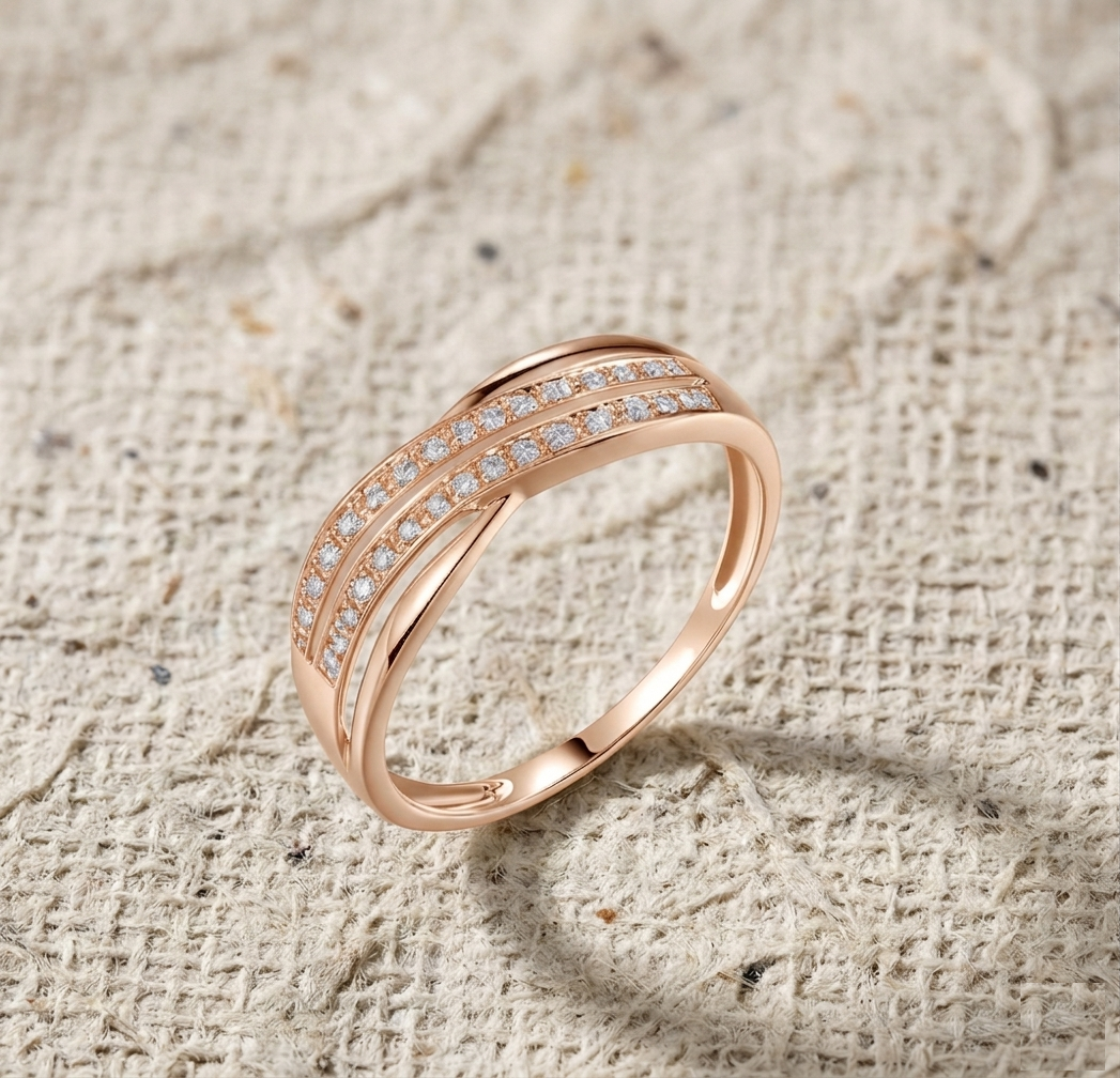 Criss Cross Ring with Pavé Cubic Zirconia, Double Row Statement Ring for Women, Elegant X Ring, Minimalist Jewelry Gift, Anniversary Ring - Image 2