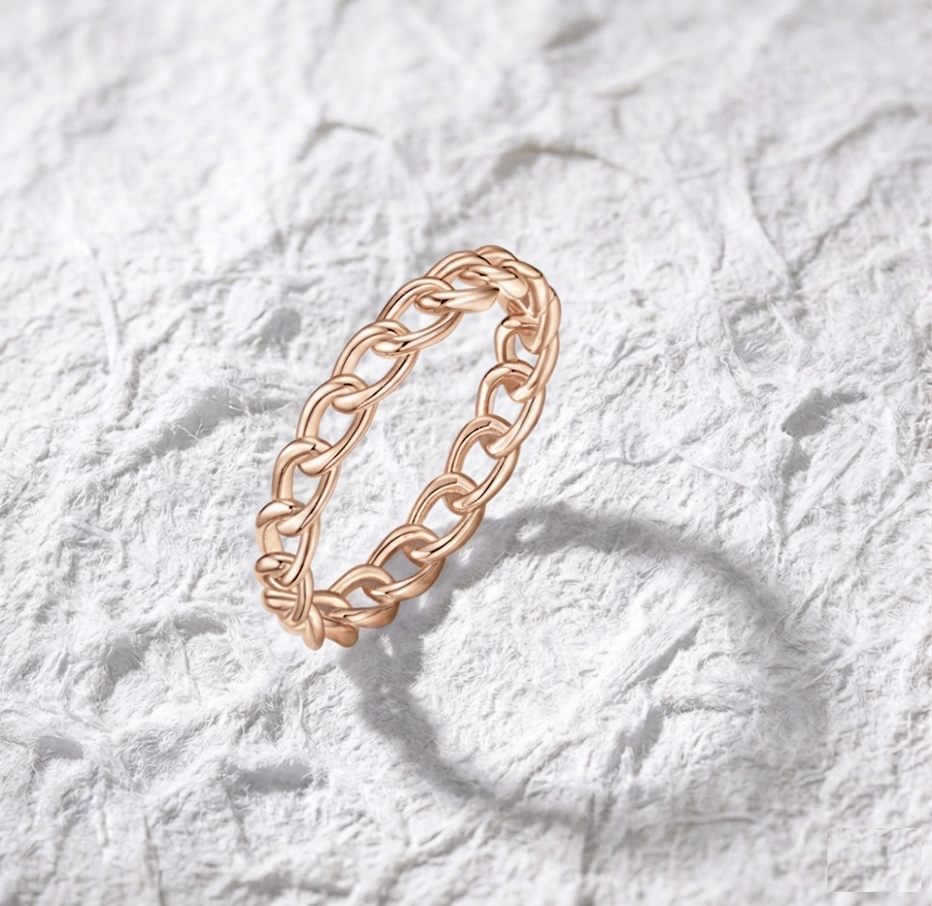 Chain Link Ring for Women, Dainty Curb Link Eternity Band, Minimalist Stackable Ring, Jewelry Gift for Her, Statement Ring - Image 2