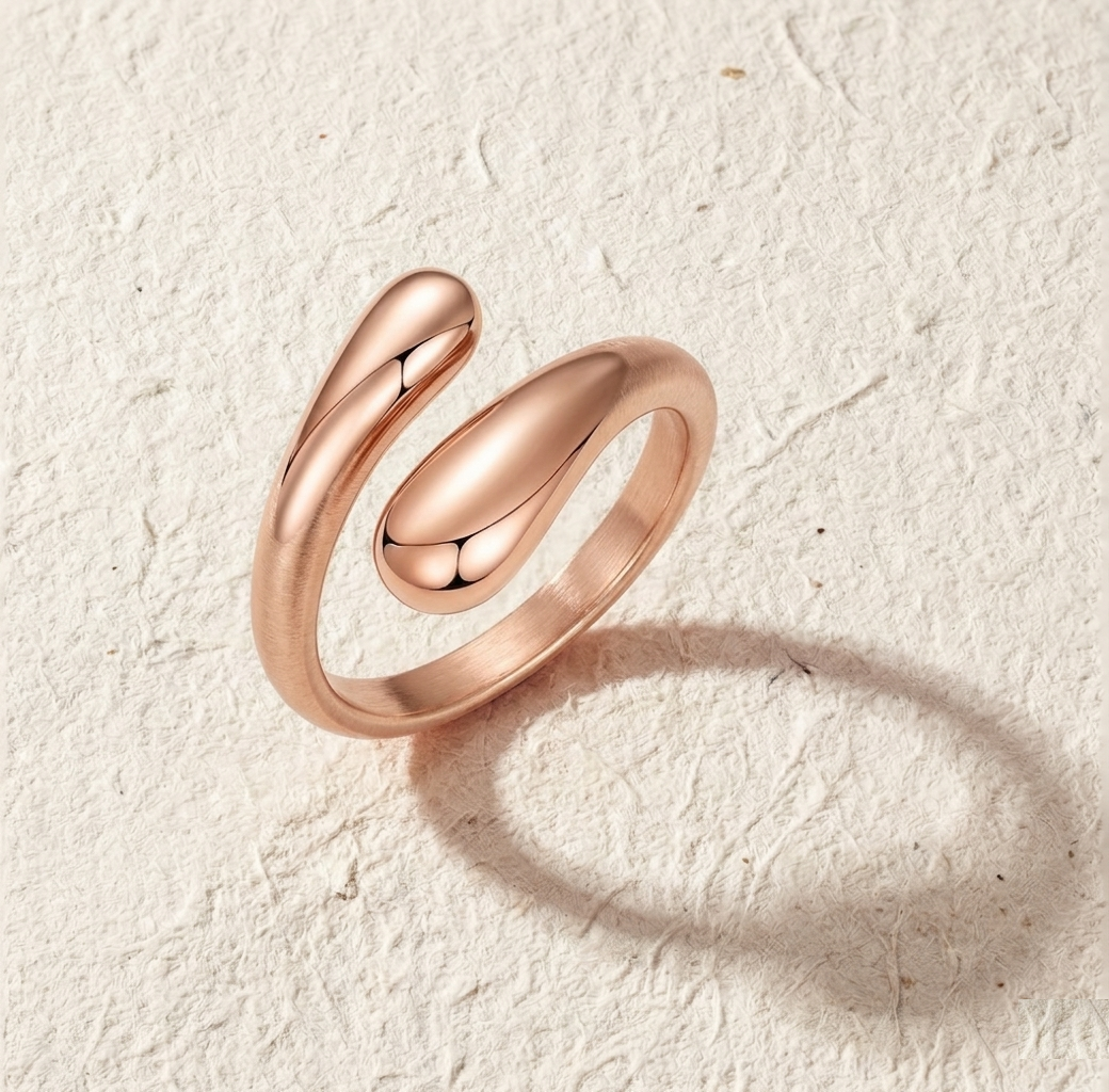 Water Drop Wrap Ring, Minimalist Adjustable Spiral Ring, Open Bypass Thumb Ring for Women, Dainty Fluid Teardrop Jewelry - Image 2