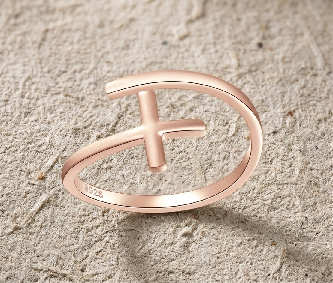 Dainty Cross Ring in 925 Sterling Silver, Minimalist Wrap Ring for Women, Cross Band Ring, Silver Rose Gold Yellow Gold Geometric Ring - Image 2