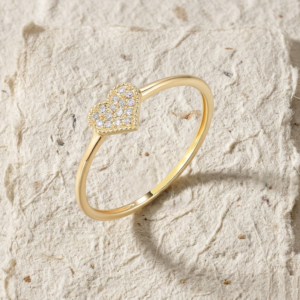 Pave Heart Ring in Over Sterling Silver, Minimalist Cubic Zirconia Simulant Heart Band, Dainty Promise Ring for Her, Romantic Gift for Wife