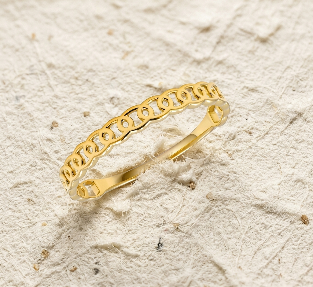 Interlocking Circle Ring for Women, Delicate Infinity Chain Wedding Band, Minimalist Dainty Stacking Ring, Women Jewelry Gift