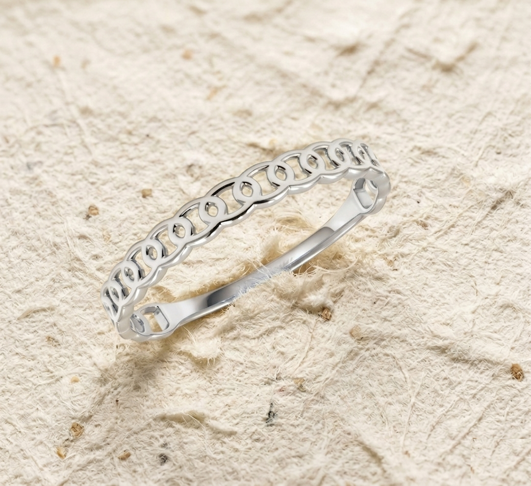 Interlocking Circle Ring for Women, Delicate Infinity Chain Wedding Band, Minimalist Dainty Stacking Ring, Women Jewelry Gift - Image 3