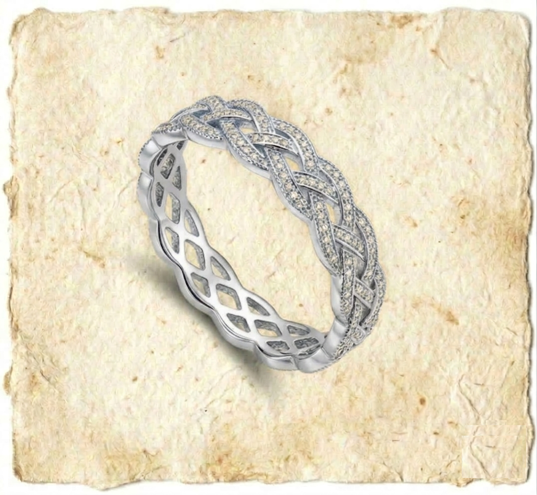 Braided Eternity Band, Cubic Zirconia Criss Cross Wedding Ring, Filigree Stackable Band, Handmade Woven Vine Ring for Women - Image 2