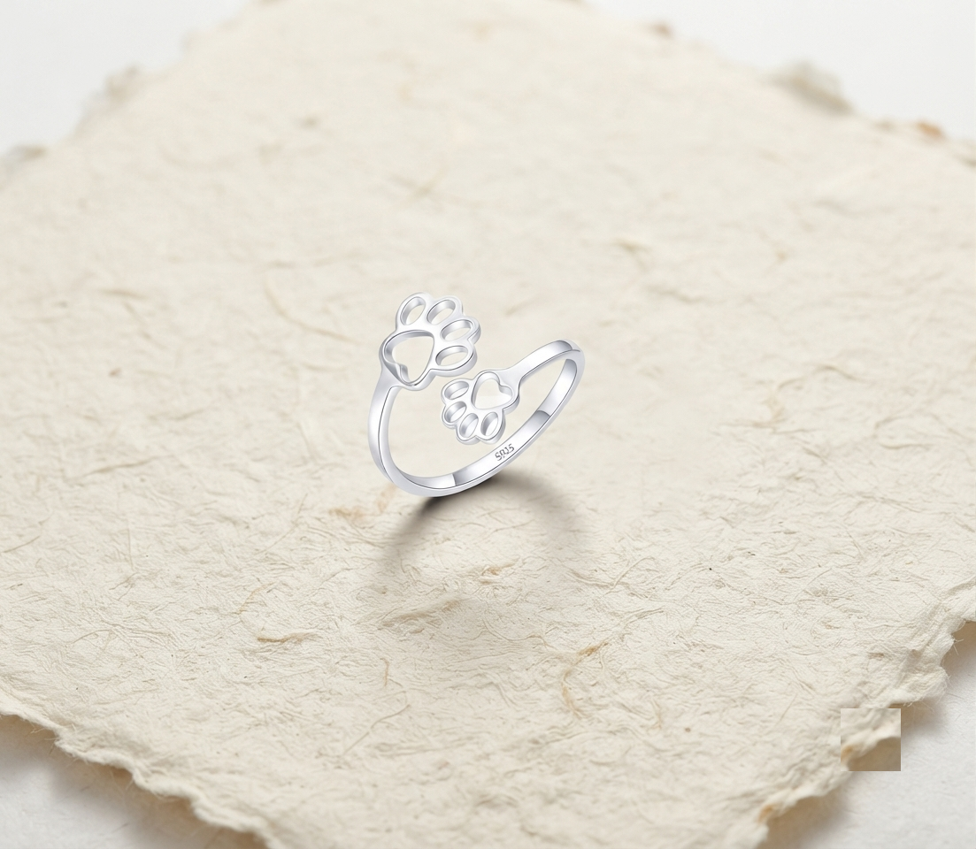 Dainty Paw Print Ring, 925 Sterling Silver Adjustable Cat Dog Paw Open Ring, Minimalist Animal Lover Jewelry, Cute Pet Memorial Gift - Image 5