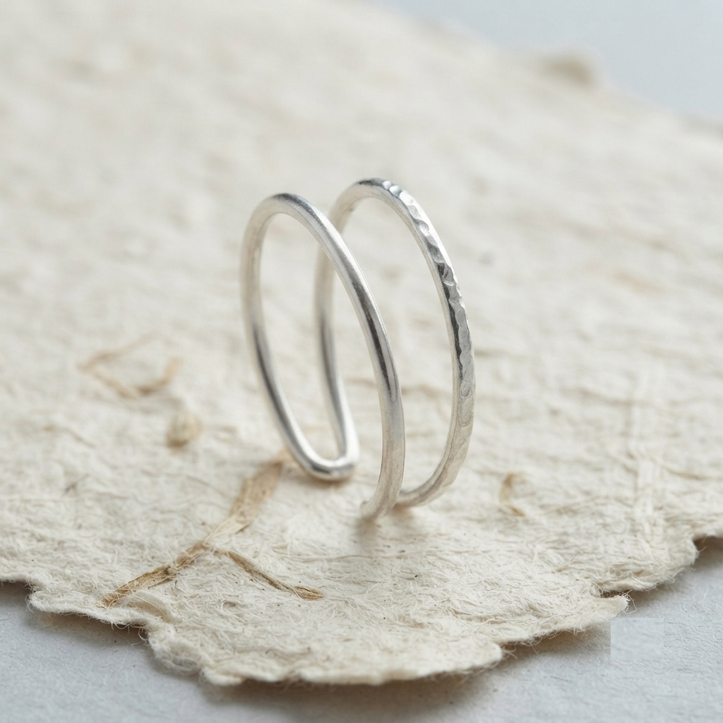 Double Band Ring, Minimalist Silver Ring, Hammered Texture Ring, Stackable Open Ring, Dainty Everyday Jewelry, Modern Minimalist Gift forHer - Image 5