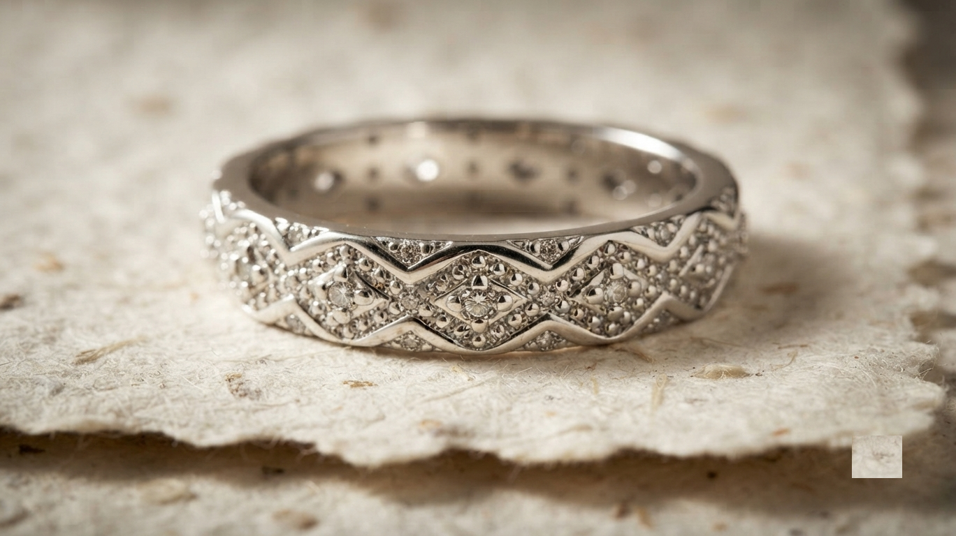 Sterling Silver Geometric Ring, Pavé Diamond Band, Art Deco Stacking Ring, Minimalist Statement Band, Handcrafted 925 Silver Jewelry - Image 4