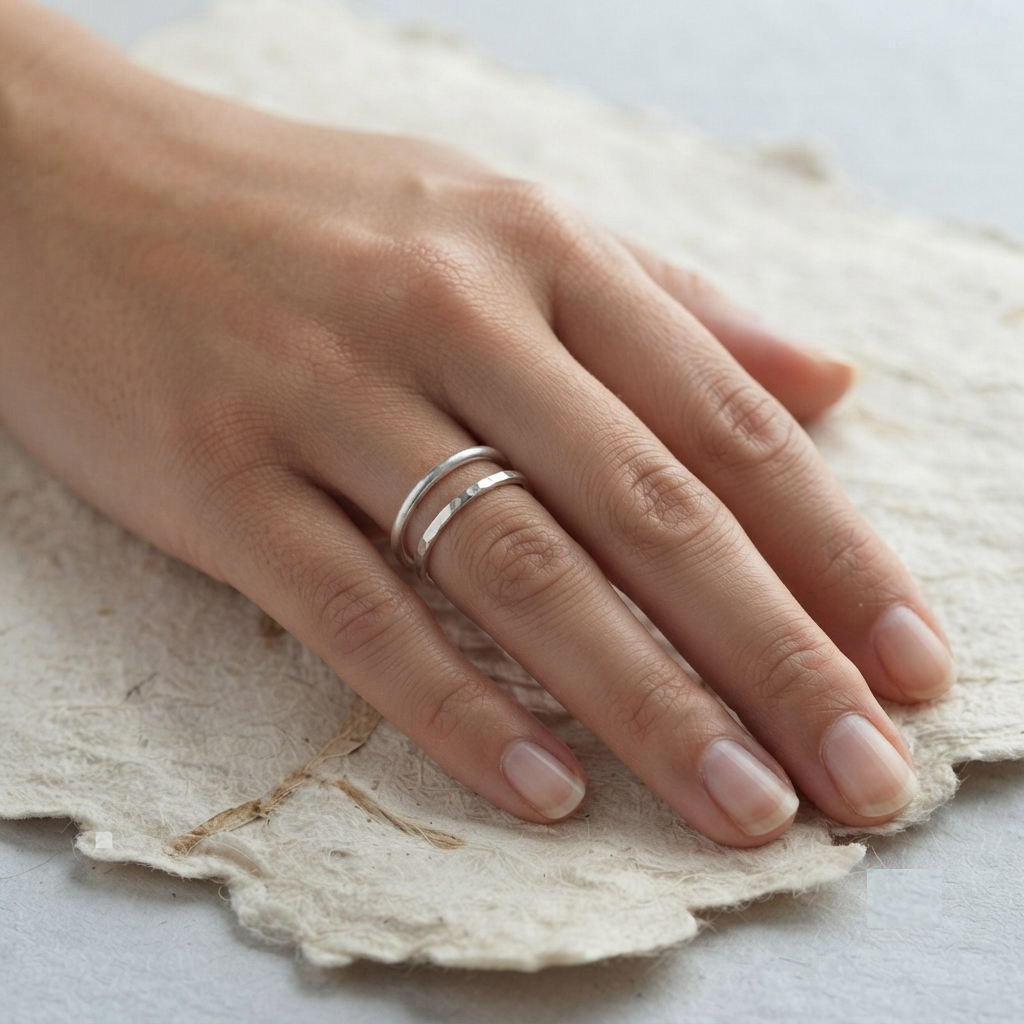 Double Band Ring, Minimalist Silver Ring, Hammered Texture Ring, Stackable Open Ring, Dainty Everyday Jewelry, Modern Minimalist Gift forHer - Image 4