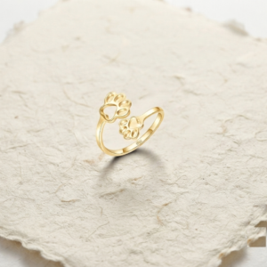 Dainty Paw Print Ring, 925 Sterling Silver Adjustable Cat Dog Paw Open Ring, Minimalist Animal Lover Jewelry, Cute Pet Memorial Gift