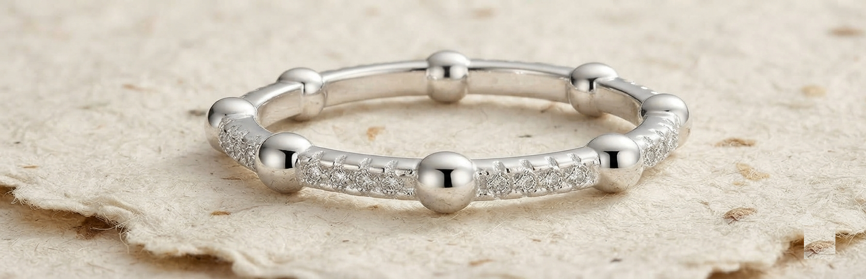 Dainty Beaded Stackable Ring, 925 Sterling Silver Minimalist Ring, Textured Bubble Band,Geometric Everyday Jewelry, Small Ball Eternity Ring - Image 2