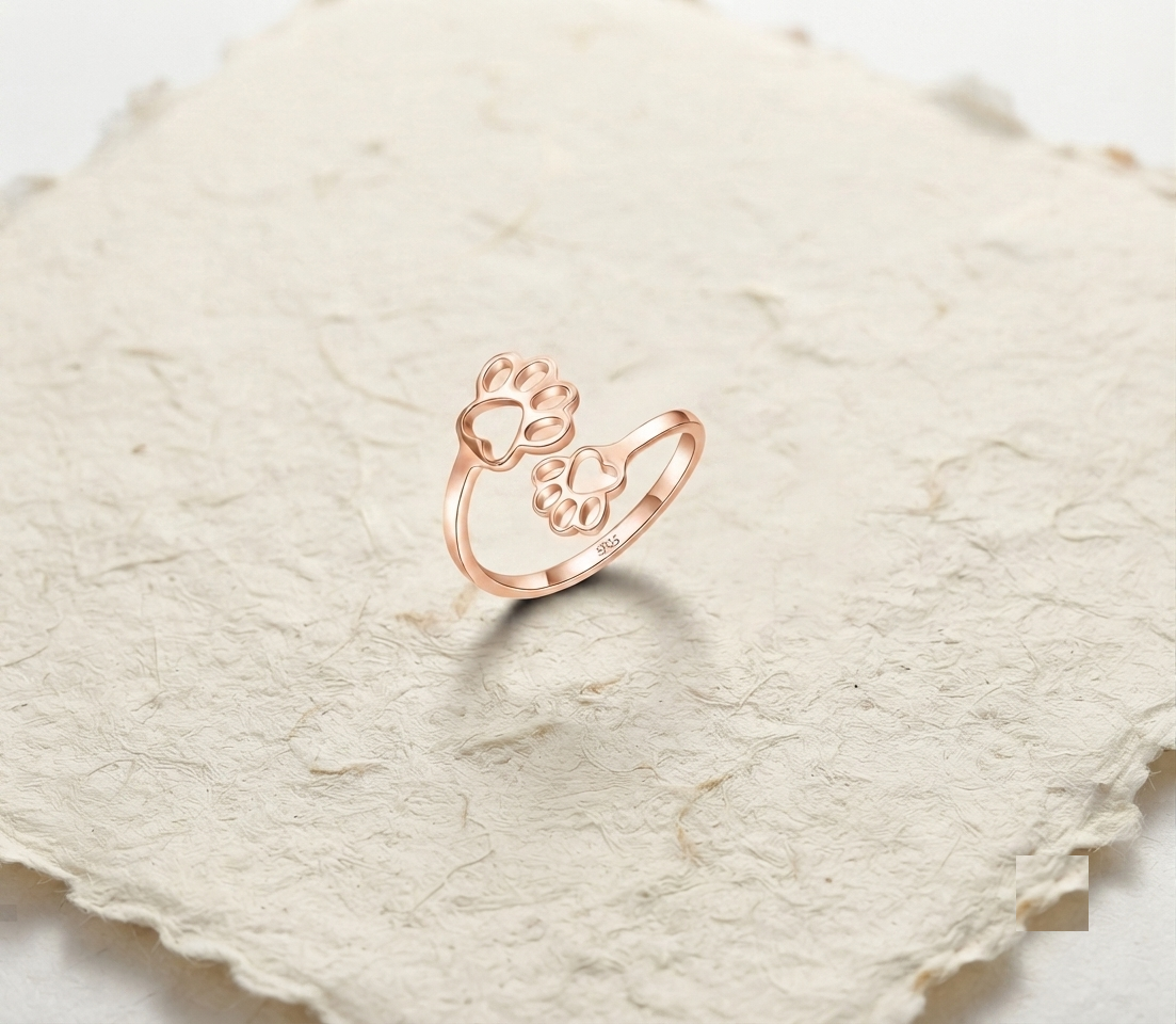 Dainty Paw Print Ring, 925 Sterling Silver Adjustable Cat Dog Paw Open Ring, Minimalist Animal Lover Jewelry, Cute Pet Memorial Gift - Image 2