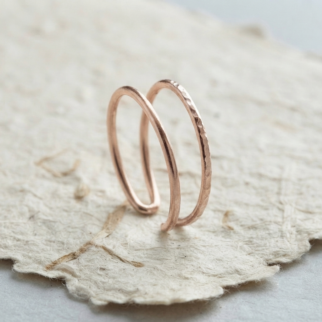 Double Band Ring, Minimalist Silver Ring, Hammered Texture Ring, Stackable Open Ring, Dainty Everyday Jewelry, Modern Minimalist Gift forHer - Image 2