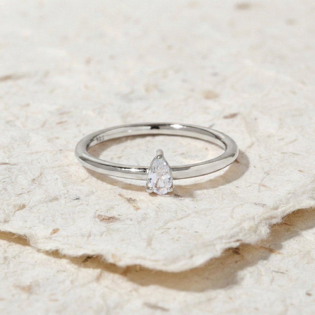 Dainty Pear Cut CZ Ring, 925 Sterling Silver Minimalist Stacking Ring, Small Teardrop Crystal Ring, Delicate Everyday Jewelry - Image 5