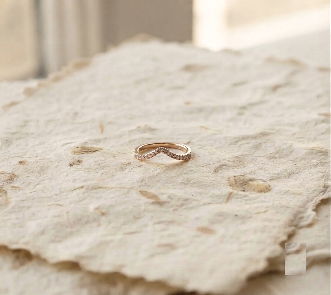 Dainty V Shape Sterling Silver Ring - Minimalist Curved Stacking Band - Pave CZ Chevron Ring - 925 Silver Minimalist Jewelry - Image 5