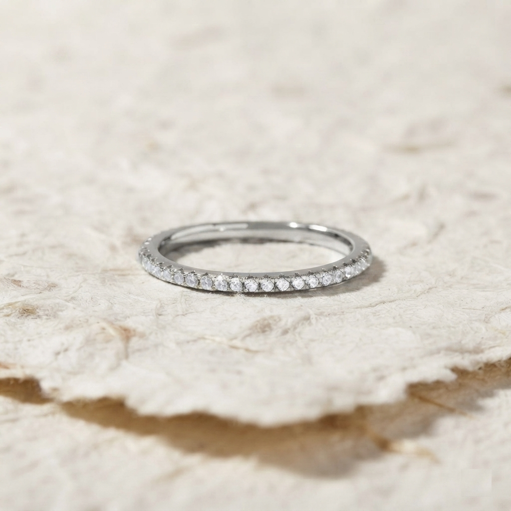 Dainty Eternity Band, 925 Sterling Silver Stacking Ring, Minimalist Full Pavé CZ Wedding Band, Dainty Everyday Jewelry, Minimalist Thin Ring - Image 5