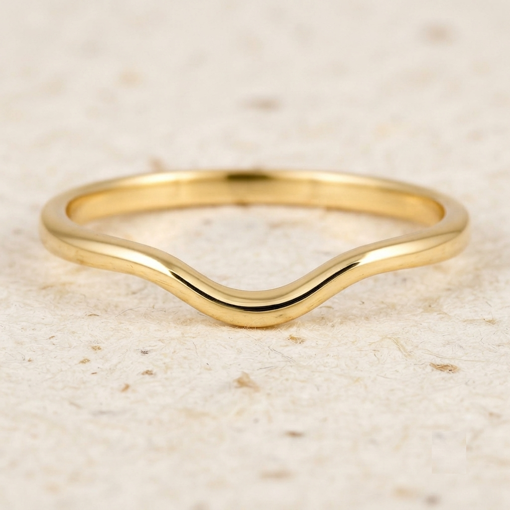 Curved Wedding Band, 925 Sterling Silver Stacking Ring, Minimalist Contour Band, Dainty V Ring, Curved Matching Band for Engagement Ring