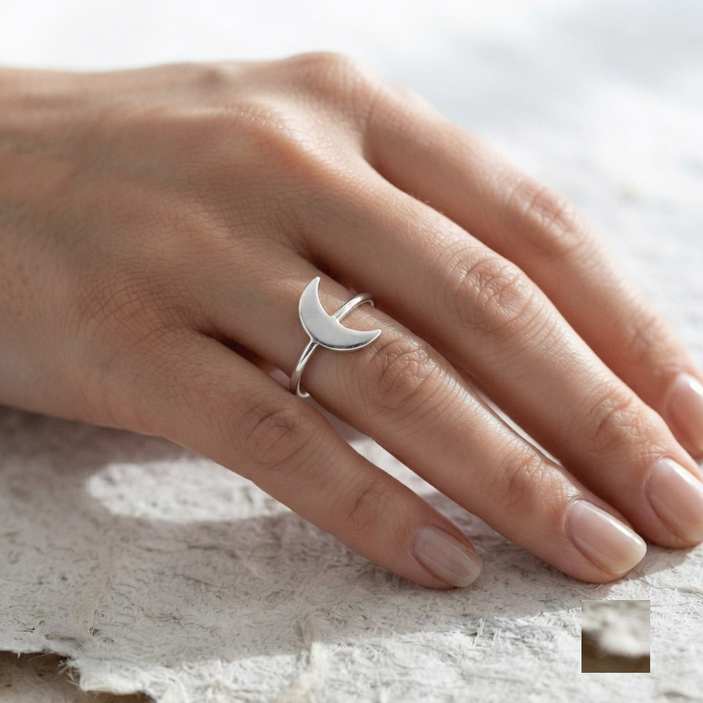 Dainty Crescent Moon Ring, 925 Sterling Silver Minimalist Celestial Stacking Band, Cute Half Moon Jewelry, Nature Inspired Everyday Ring For - Image 5